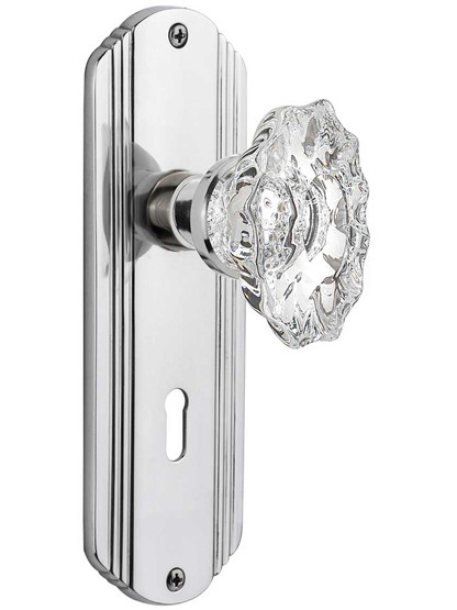 Streamline Deco Mortise-Lock Set with Chateau Crystal Glass Knobs in Polished Chrome.